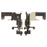 Шлейф для iPhone 5, конектора навушників, конектора зарядки, чорний, з мікрофоном, з компонентами