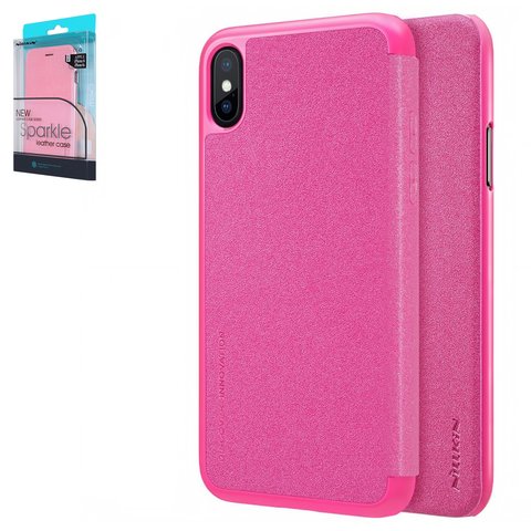 Чохол Nillkin Sparkle laser case для iPhone X, iPhone XS, рожевий, книжка, без отвору під логотип, пластик, PU шкіра, #6902048146327