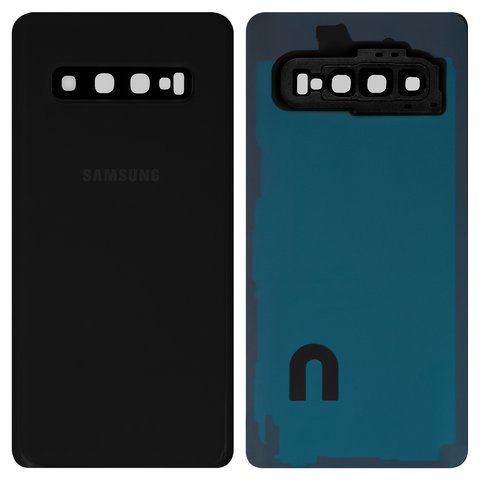 Задняя панель корпуса для Samsung G973 Galaxy S10, черная, со стеклом камеры