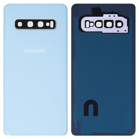 Задняя панель корпуса для Samsung G973 Galaxy S10, белая, со стеклом камеры