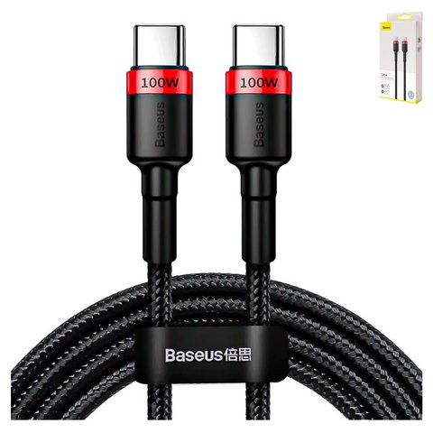 USB кабель Baseus Cafule, 2xUSB тип C, 200 см, 100 Вт, 5 А, чорний, червоний, #CATKLF AL91