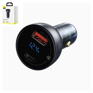Автомобильное зарядное устройство Baseus Particular Digital Display QC+PPS Dual, серое, Quick Charge, с дисплеем, 65 Вт, 2 порта, 12 24 B, #CCKX C0G