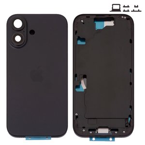 Корпус для iPhone 16, чорний, з тримачем SIM карти, з боковими кнопками, Original PRC , EU version
