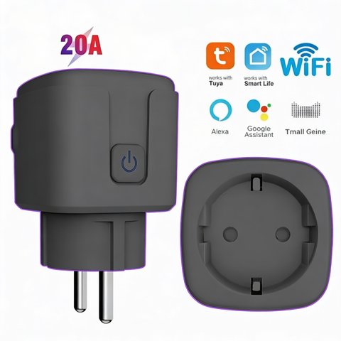 Розумна розетка Tuya Smart, 20A, з WiFi, чорна