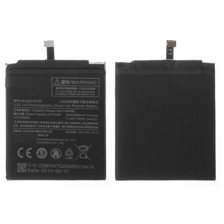 Battery BN34 compatible with Xiaomi Redmi 5A, (Li-Polymer, 3.85 V, 3000 ...