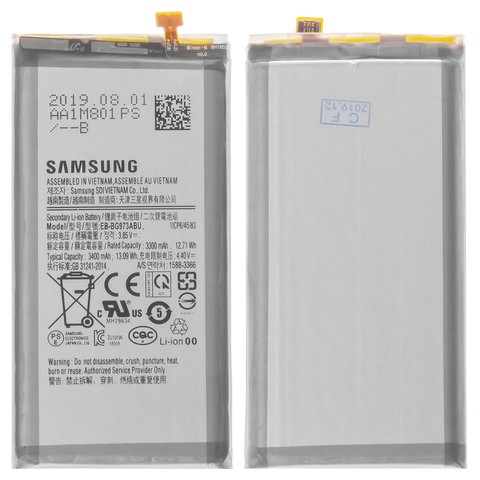 Battery EB BG973ABU compatible with Samsung G973 Galaxy S10, Li ion, 3.85 V, 3400 mAh, Original PRC  