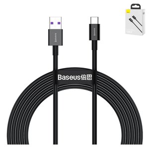 Cable USB Baseus Superior, USB tipo A, USB tipo C, 200 cm, 66 W, 6 A, negro, de silicona, #CATYS A01