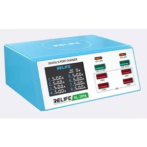 Adaptador de red RELIFE RL 309A, 100 W, Power Delivery PD , con LCD, 8 puertos