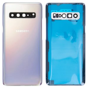 Panel trasero de carcasa puede usarse con Samsung G977 Galaxy S10 5G, plateada, con vidrio de cámara