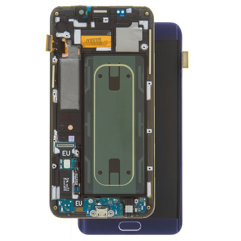 Pantalla LCD puede usarse con Samsung G928 Galaxy S6 EDGE Plus, azul, con marco, original vidrio reemplazado 