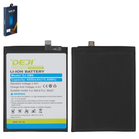 Batería Deji BN47 puede usarse con Xiaomi Mi A2 Lite, Redmi 6 Pro, Li ion, 3.85 V, 4000 mAh