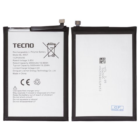 Batería BL 49GT puede usarse con Tecno Camon 17, Camon 17P, Spark 9 Pro, Li Polymer, 3.7 V, 5000 mAh, Original PRC 