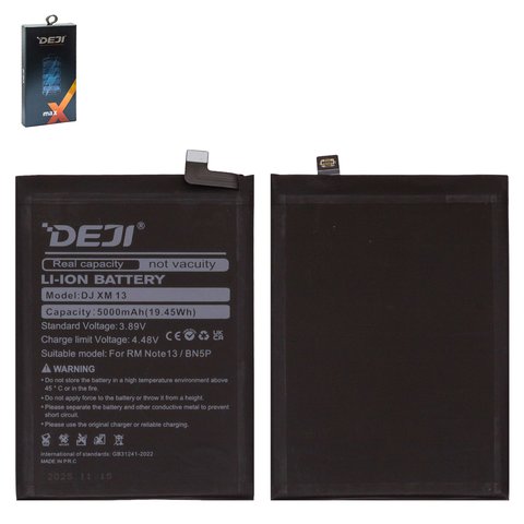Batería Deji BN5P puede usarse con Xiaomi Redmi Note 13 4G, Redmi Note 13 5G, Li ion, 3,89 V, 5000 mAh