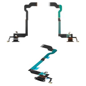 Шлейф для iPhone X, конектора навушників, конектора зарядки, чорний, High Copy