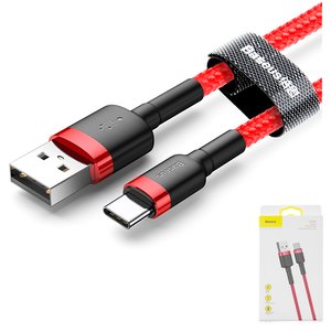 USB кабель Baseus Cafule, USB тип C, USB тип A, 100 см, 3 A, червоний, в нейлоновому обплетенні, #CATKLF B09