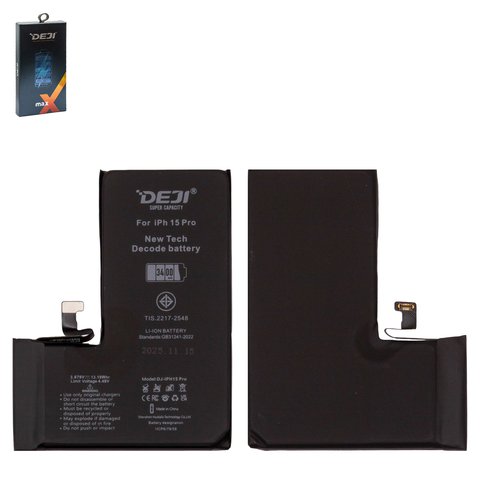 Акумулятор Deji для Apple iPhone 15 Pro, Li ion, 3,879 B, 3400 мАг, збільшена ємність, без помилки, decode battery